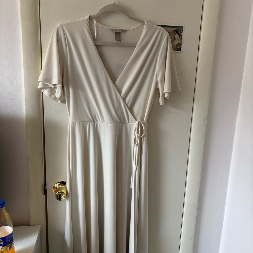 H&M Cream Maxi Wrap Dress with Flutter Sleeves